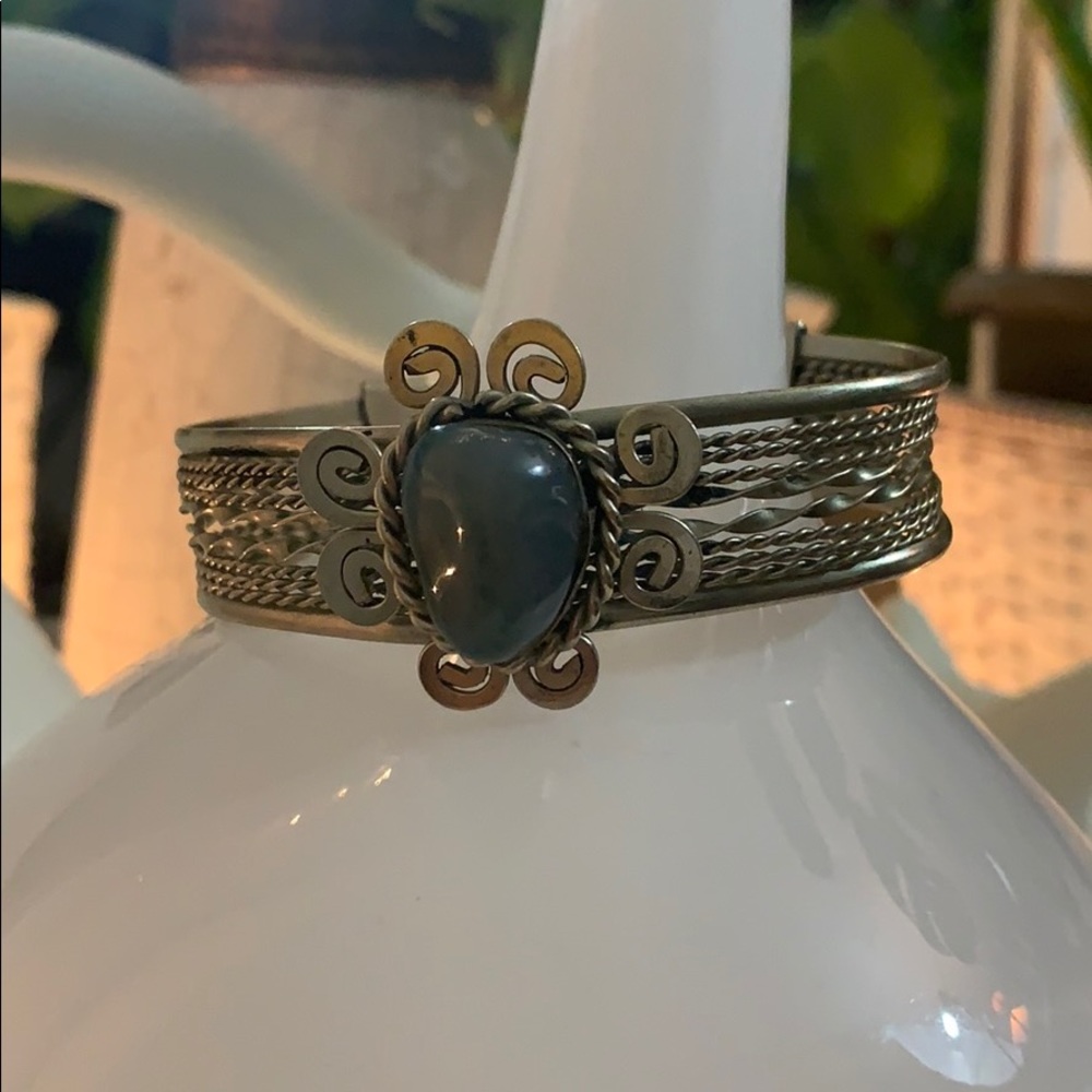 Jeweled wire bohemian adjustable bangle bracelet